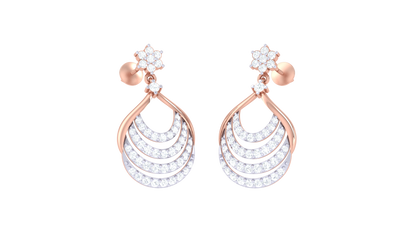 Floral Drop Earrings With Triple Arc Teardrop In Gold - 0.64 Ct Diamonds