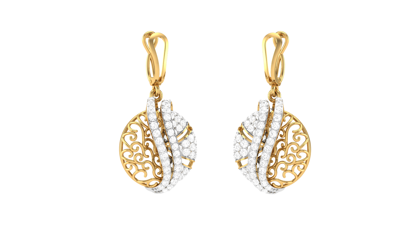 Lustrous Leaf Hoop Earrings - 1.20 Ct Round Cut Diamonds