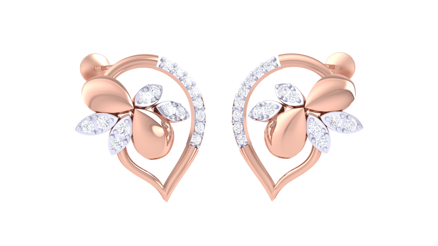 Encircled Heart Studs Earrings In Yellow Gold - 0.29 Ct Sparkling Round Cut Diamonds