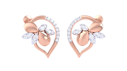 Encircled Heart Studs Earrings In Yellow Gold - 0.29 Ct Sparkling Round Cut Diamonds