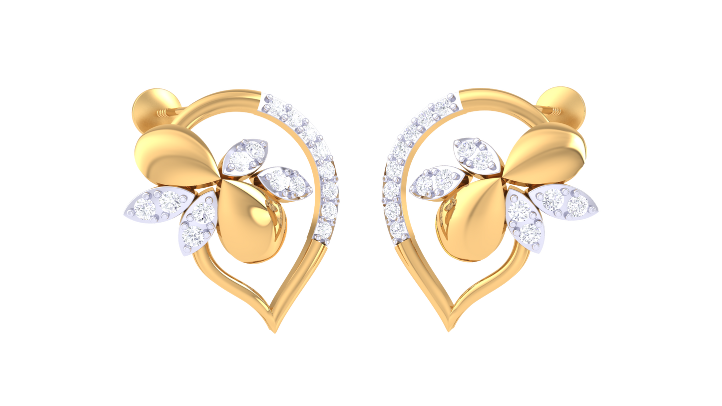 Encircled Heart Studs Earrings In Yellow Gold - 0.29 Ct Sparkling Round Cut Diamonds