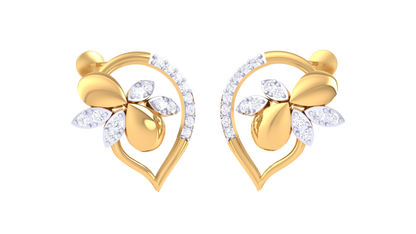 Encircled Heart Studs Earrings In Yellow Gold - 0.29 Ct Sparkling Round Cut Diamonds
