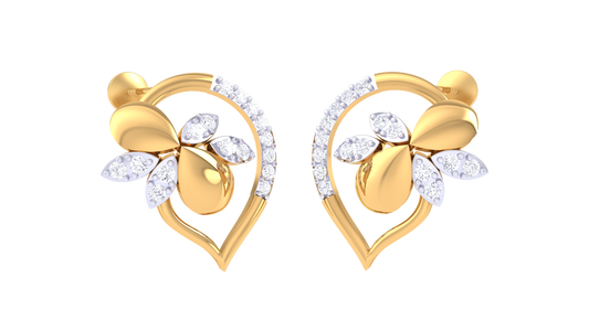 Encircled Heart Studs Earrings In Yellow Gold - 0.29 Ct Sparkling Round Cut Diamonds