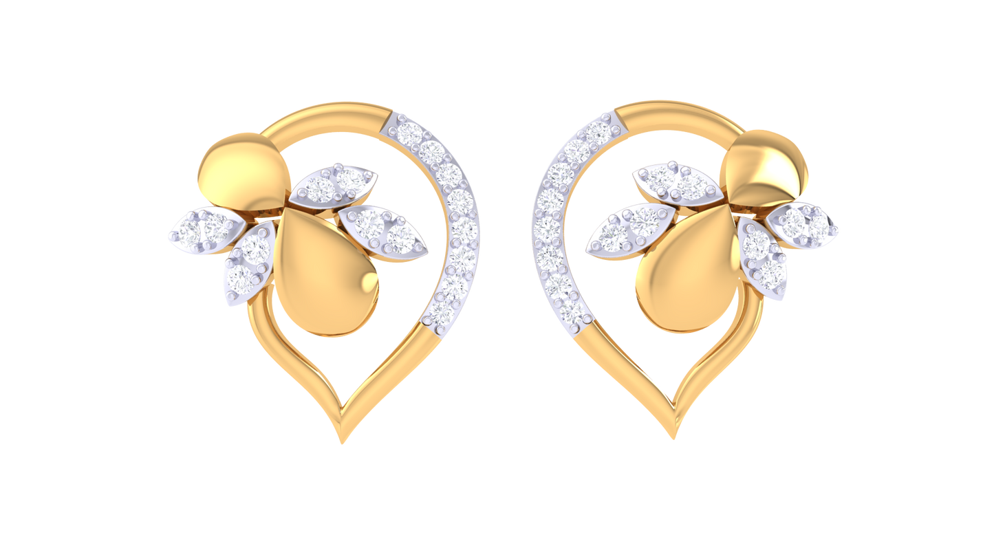 Encircled Heart Studs Earrings In Yellow Gold - 0.29 Ct Sparkling Round Cut Diamonds