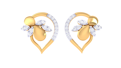 Encircled Heart Studs Earrings In Yellow Gold - 0.29 Ct Sparkling Round Cut Diamonds