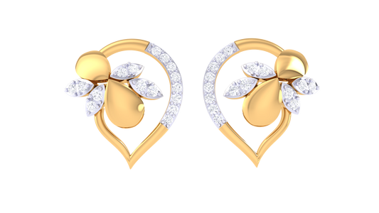 Encircled Heart Studs Earrings In Yellow Gold - 0.29 Ct Sparkling Round Cut Diamonds