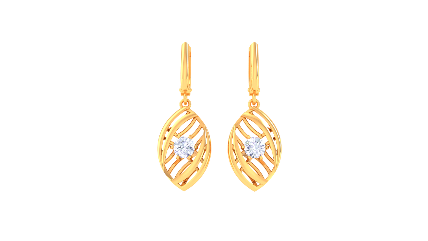 Leaf Whisper Rose Gold Hoop Earrings - 0.64 Ct Round Diamond Sparkle