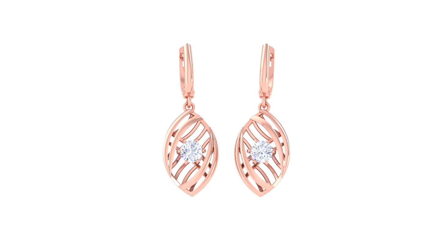 Leaf Whisper Rose Gold Hoop Earrings - 0.64 Ct Round Diamond Sparkle