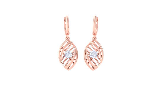 Leaf Whisper Rose Gold Hoop Earrings - 0.64 Ct Round Diamond Sparkle