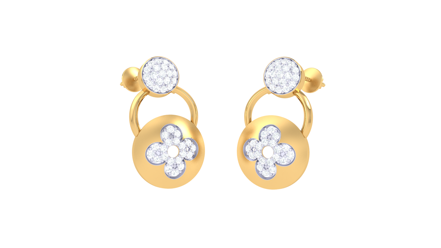 Floral Medallion Diamond Drop Earrings In Gold - 0.52 Ct