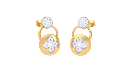 Floral Medallion Diamond Drop Earrings In Gold - 0.52 Ct
