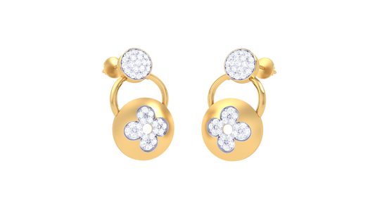 Floral Medallion Diamond Drop Earrings In Gold - 0.52 Ct