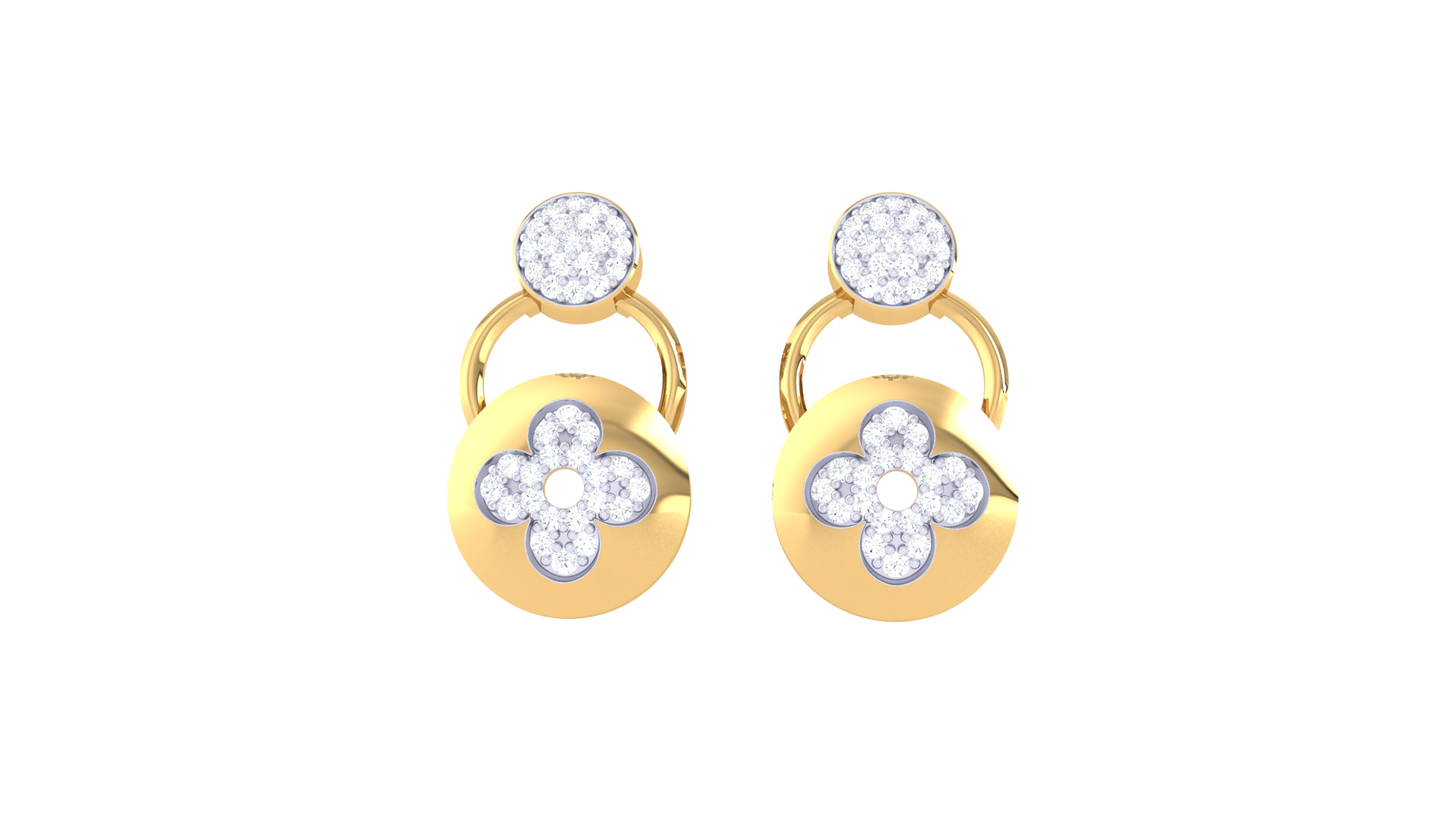 Floral Medallion Diamond Drop Earrings In Gold - 0.52 Ct