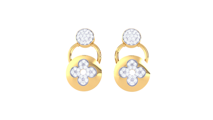 Floral Medallion Diamond Drop Earrings In Gold - 0.52 Ct