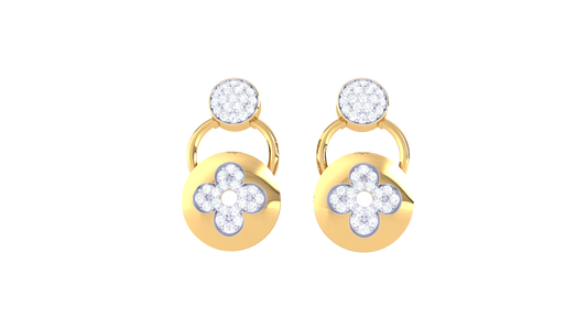 Floral Medallion Diamond Drop Earrings In Gold - 0.52 Ct