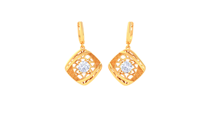 Geometric Elegance Gold Hoop Earrings - 0.64 Ct Round Diamond In Centers