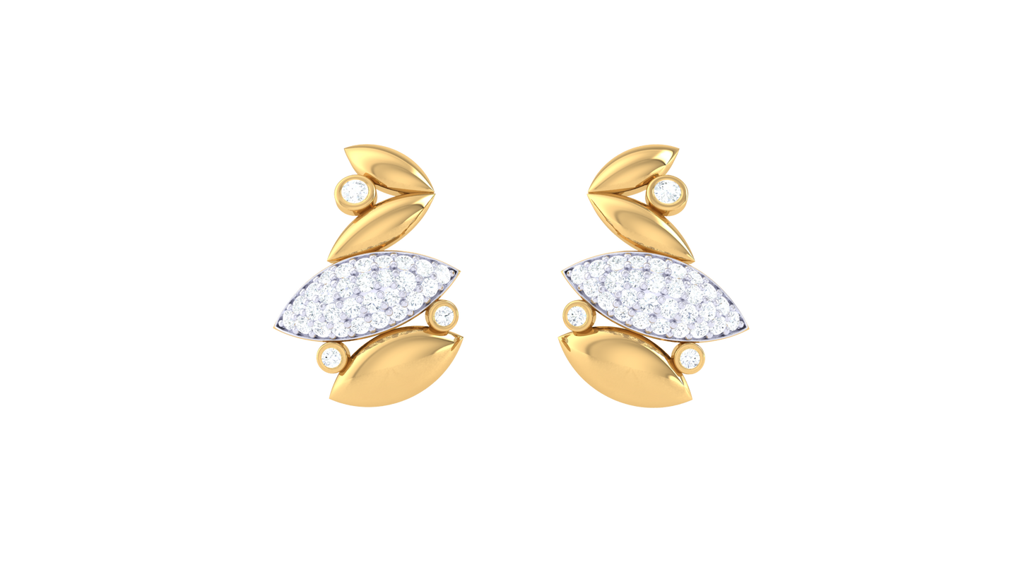 Dew Leaf Diamond Stud Earrings In Gold - 0.15 Ct