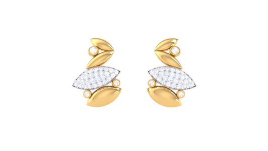 Dew Leaf Diamond Stud Earrings In Gold - 0.15 Ct