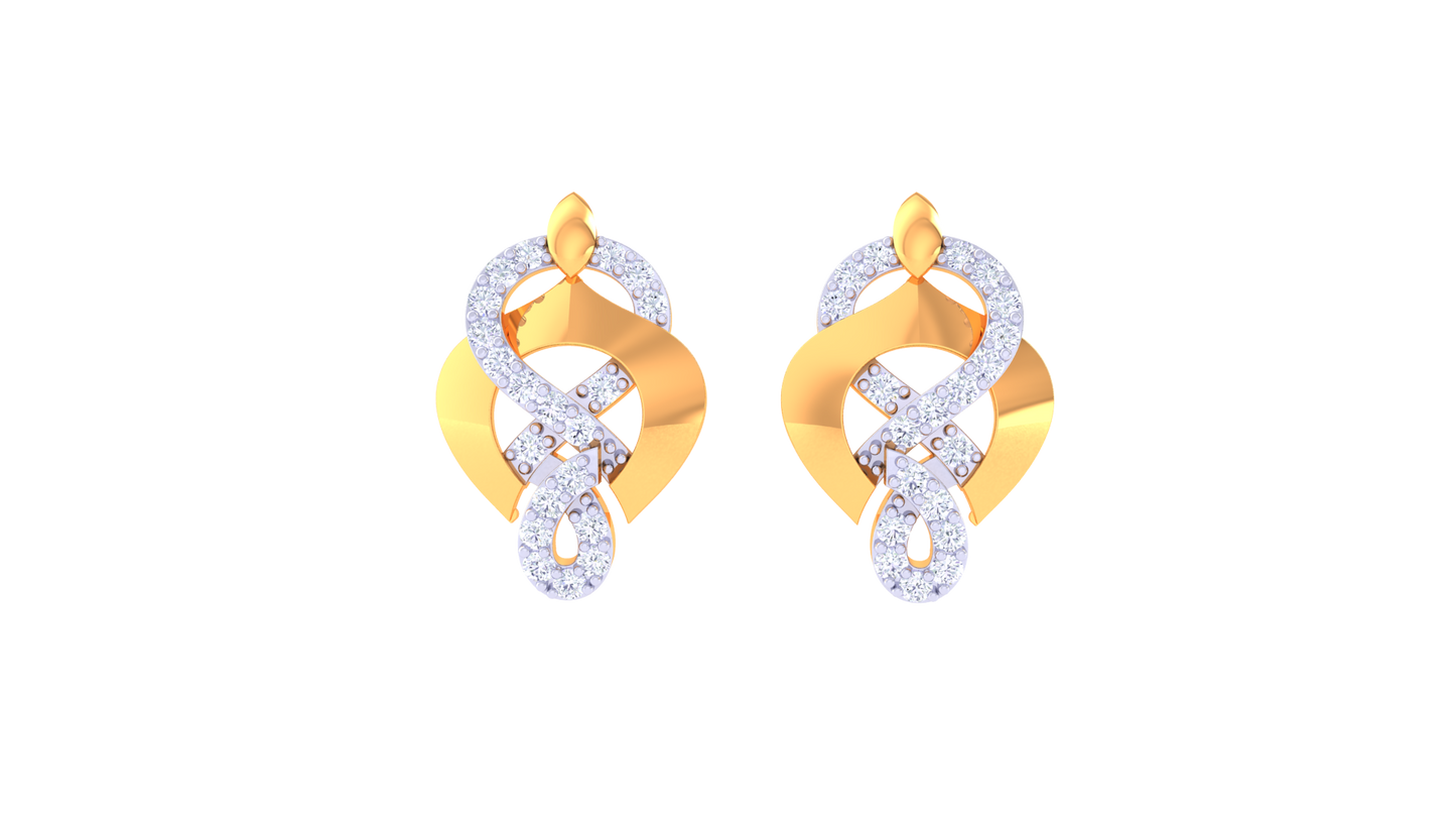 Ribbonleaf Radiance Stud EarringsIn Flowing Gold – 0.32 Ct Diamond Grace