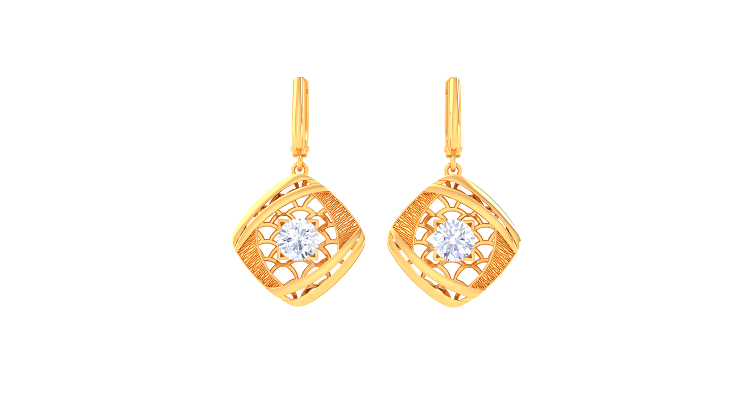 Geometric Elegance Gold Hoop Earrings - 0.64 Ct Round Diamond In Centers