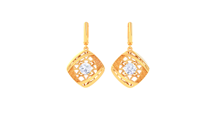 Geometric Elegance Gold Hoop Earrings - 0.64 Ct Round Diamond In Centers