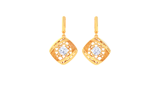 Geometric Elegance Gold Hoop Earrings - 0.64 Ct Round Diamond In Centers