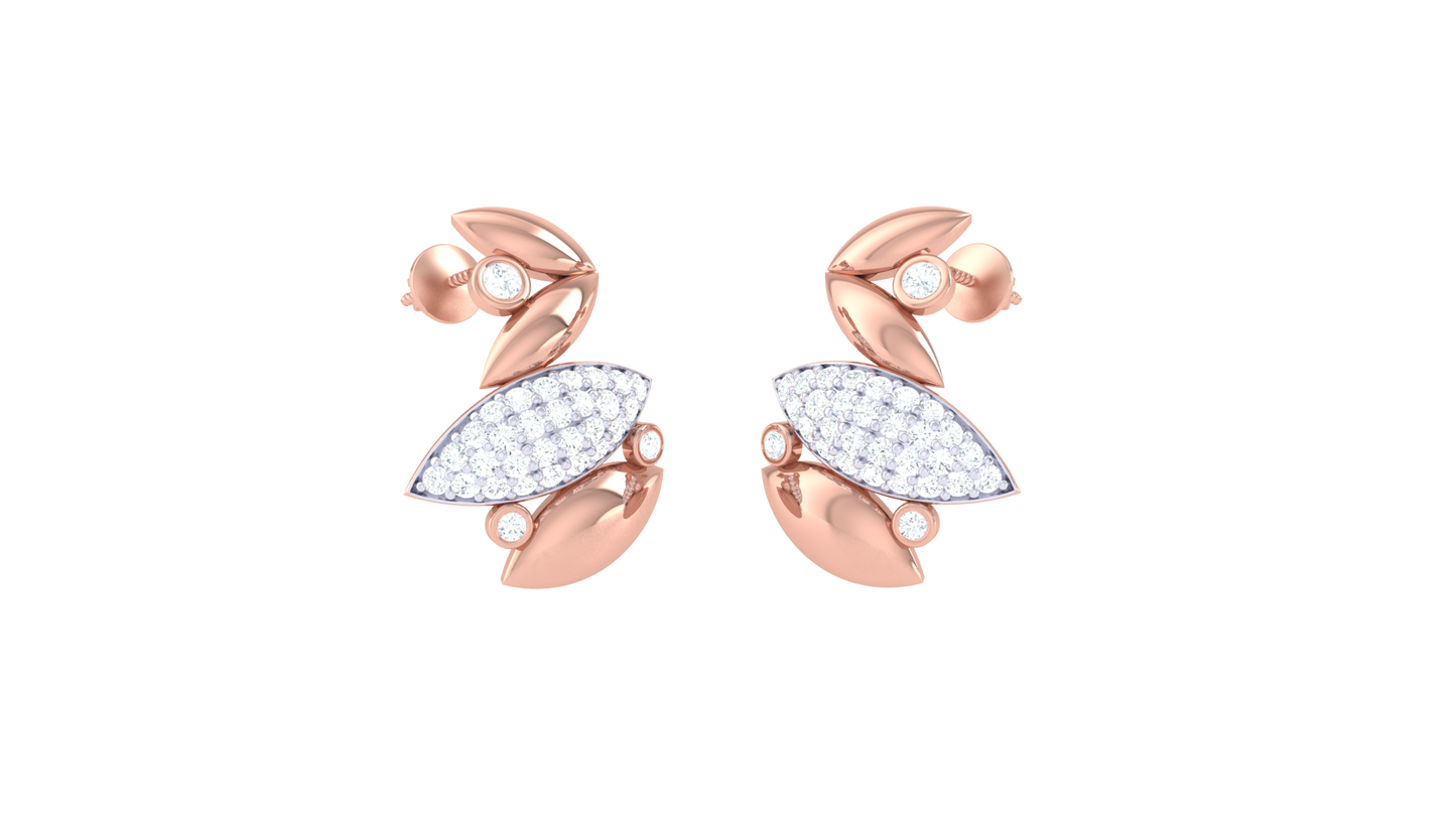 Dew Leaf Diamond Stud Earrings In Gold - 0.15 Ct