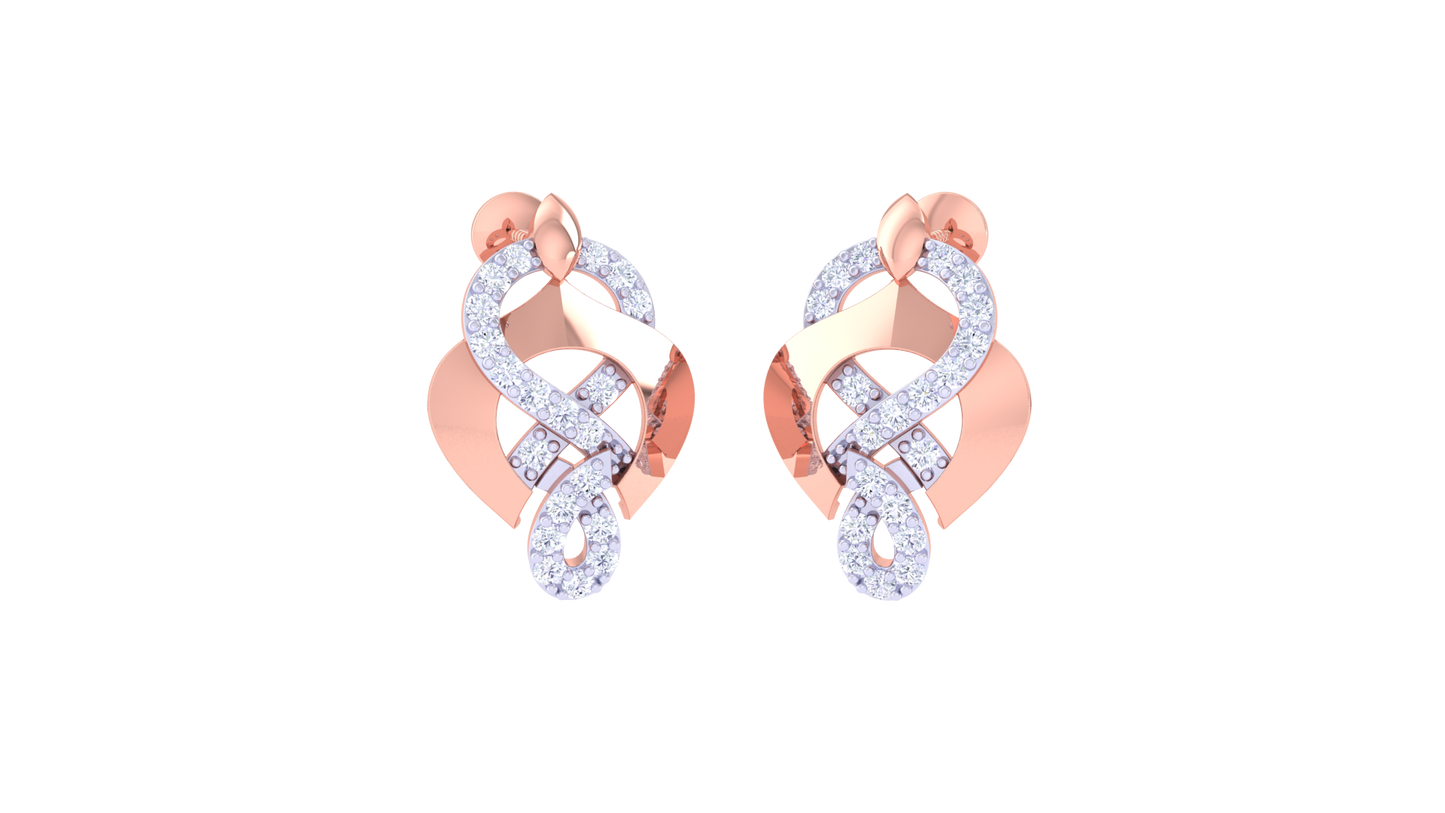 Ribbonleaf Radiance Stud EarringsIn Flowing Gold – 0.32 Ct Diamond Grace
