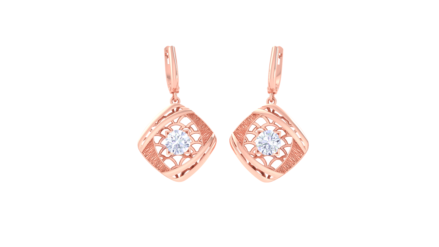 Geometric Elegance Gold Hoop Earrings - 0.64 Ct Round Diamond In Centers