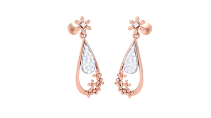 Tear Drop Earrings With Gold Floral Accents - 0.29 Ct Diamonds
