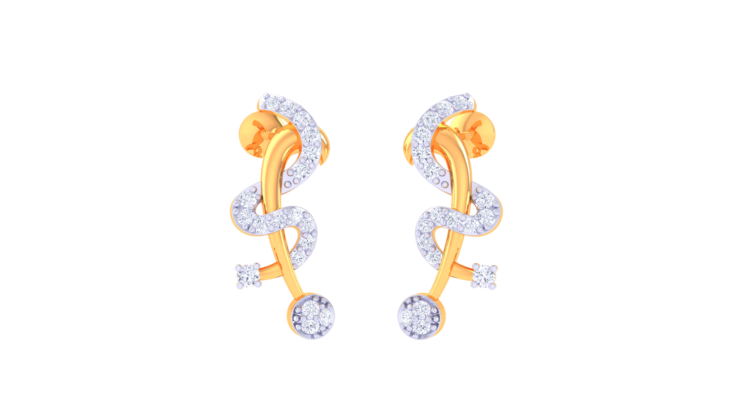 Serpentine Spark Drop Earrings – 0.28 Ct Diamond Flow In Sculpted Gold