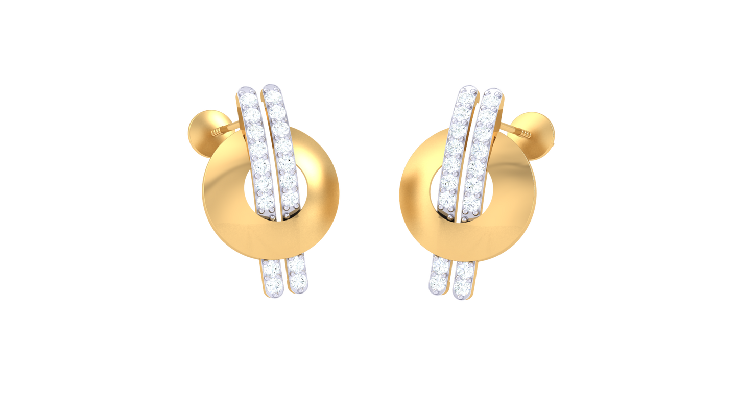 Vertical Bar Earrings With Gold Circular Base - 0.23 Ct Diamonds