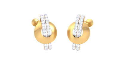 Vertical Bar Earrings With Gold Circular Base - 0.23 Ct Diamonds