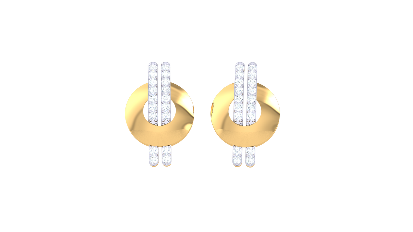 Vertical Bar Earrings With Gold Circular Base - 0.23 Ct Diamonds