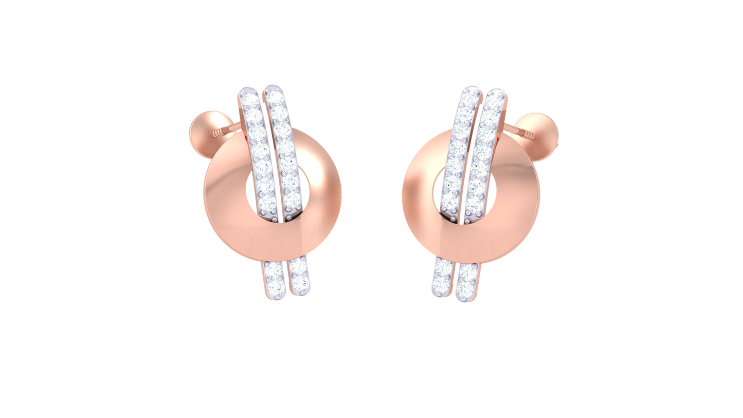 Vertical Bar Earrings With Gold Circular Base - 0.23 Ct Diamonds