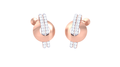 Vertical Bar Earrings With Gold Circular Base - 0.23 Ct Diamonds