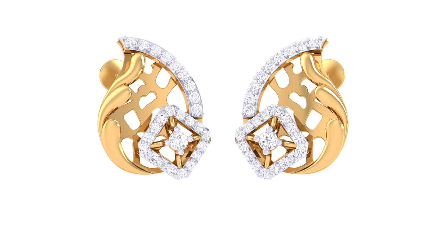 0.44 Ct - Flowing Dewrop Earrings with Gold and Diamond Stud