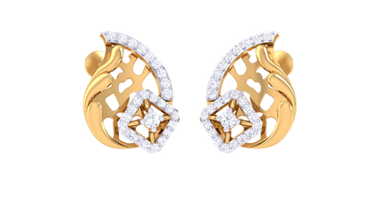 0.44 Ct - Flowing Dewrop Earrings with Gold and Diamond Stud