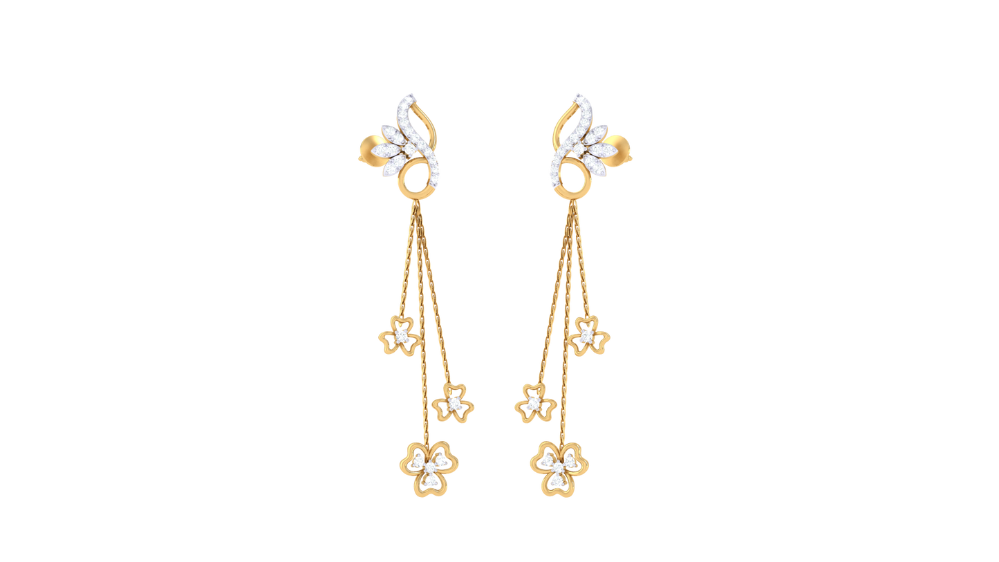 Floral Cascade Gold Drop Earrings - 0.34 Ct Diamond Accents