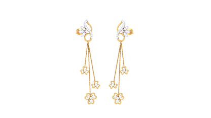 Floral Cascade Gold Drop Earrings - 0.34 Ct Diamond Accents
