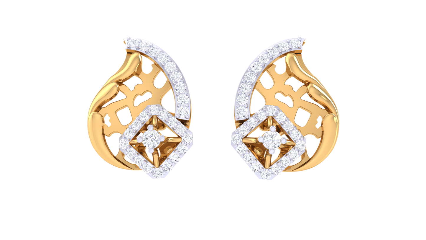 0.44 Ct - Flowing Dewrop Earrings with Gold and Diamond Stud