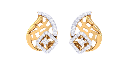0.44 Ct - Flowing Dewrop Earrings with Gold and Diamond Stud