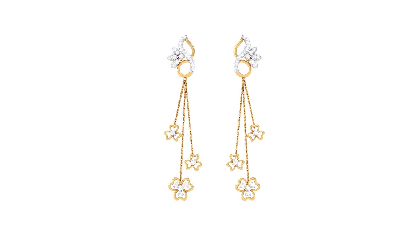 Floral Cascade Gold Drop Earrings - 0.34 Ct Diamond Accents