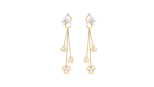 Floral Cascade Gold Drop Earrings - 0.34 Ct Diamond Accents