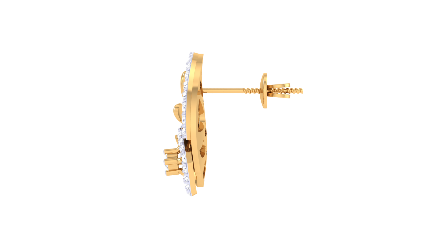 0.44 Ct - Flowing Dewrop Earrings with Gold and Diamond Stud