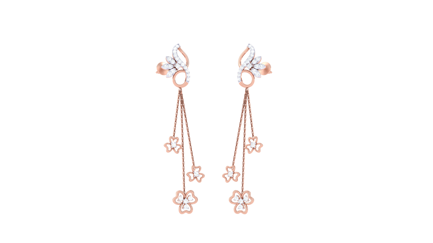 Floral Cascade Gold Drop Earrings - 0.34 Ct Diamond Accents