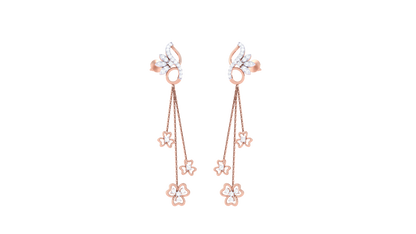 Floral Cascade Gold Drop Earrings - 0.34 Ct Diamond Accents