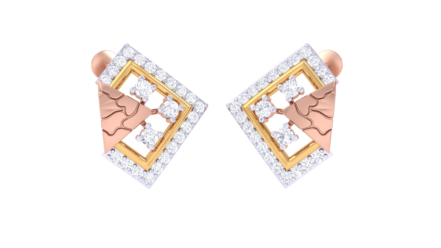 Lattice Square Diamond Stud Earrings - 0.41 Ct