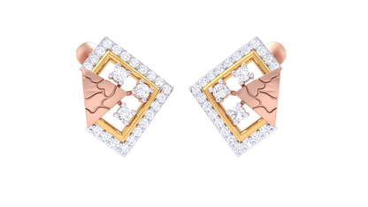 Lattice Square Diamond Stud Earrings - 0.41 Ct