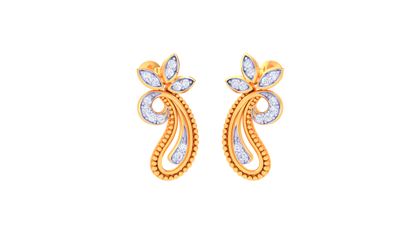 Paisley Bloom Stud Earrings In Floral Gold Artistry – 0.19 Ct Diamond Grace